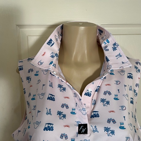 Ladies Golf Polo Full Wedge 2XL Sleeveless Roomy Golf Print Pink - Picture 7 of 11